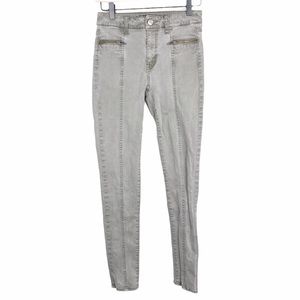 American Eagle Outfitters Hi-Rise Jegging Skinny Jeans Green Khaki Zip Pockets 0